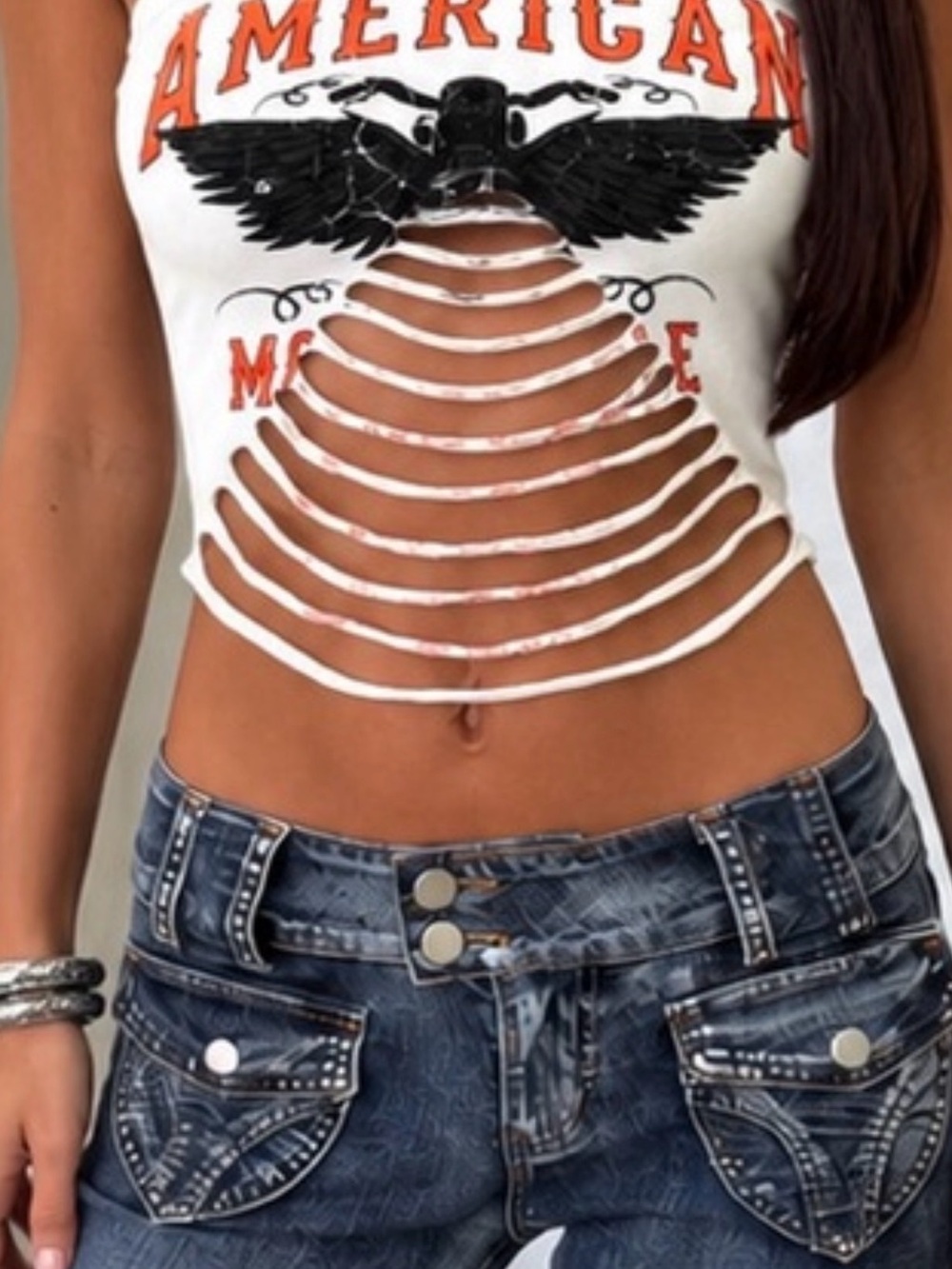 American Motorcycle Distressed Tube Top One Size